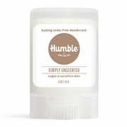 Baking Soda-Free Deodorant for Vegan & Sensitive Skin, Simply Unscented, Travel Size, 0.5 oz, Humble Brands