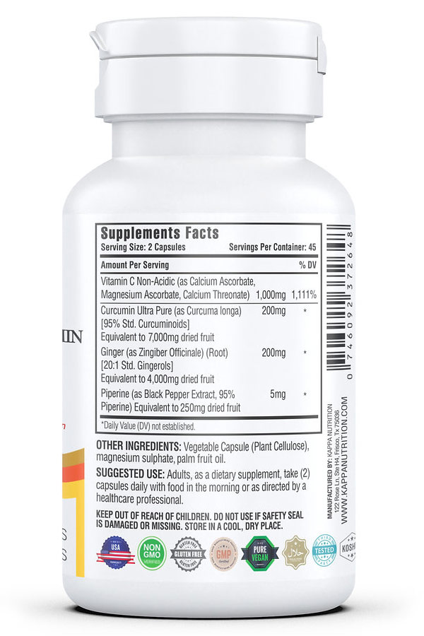 Buy Kapppa Nutrition Vitamin C + Ginger + Curcumin 90 Capsules VitaCart Offers Discount