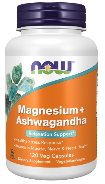 Now Vitamins - Magnesium + Ashwagandha 120 vcaps