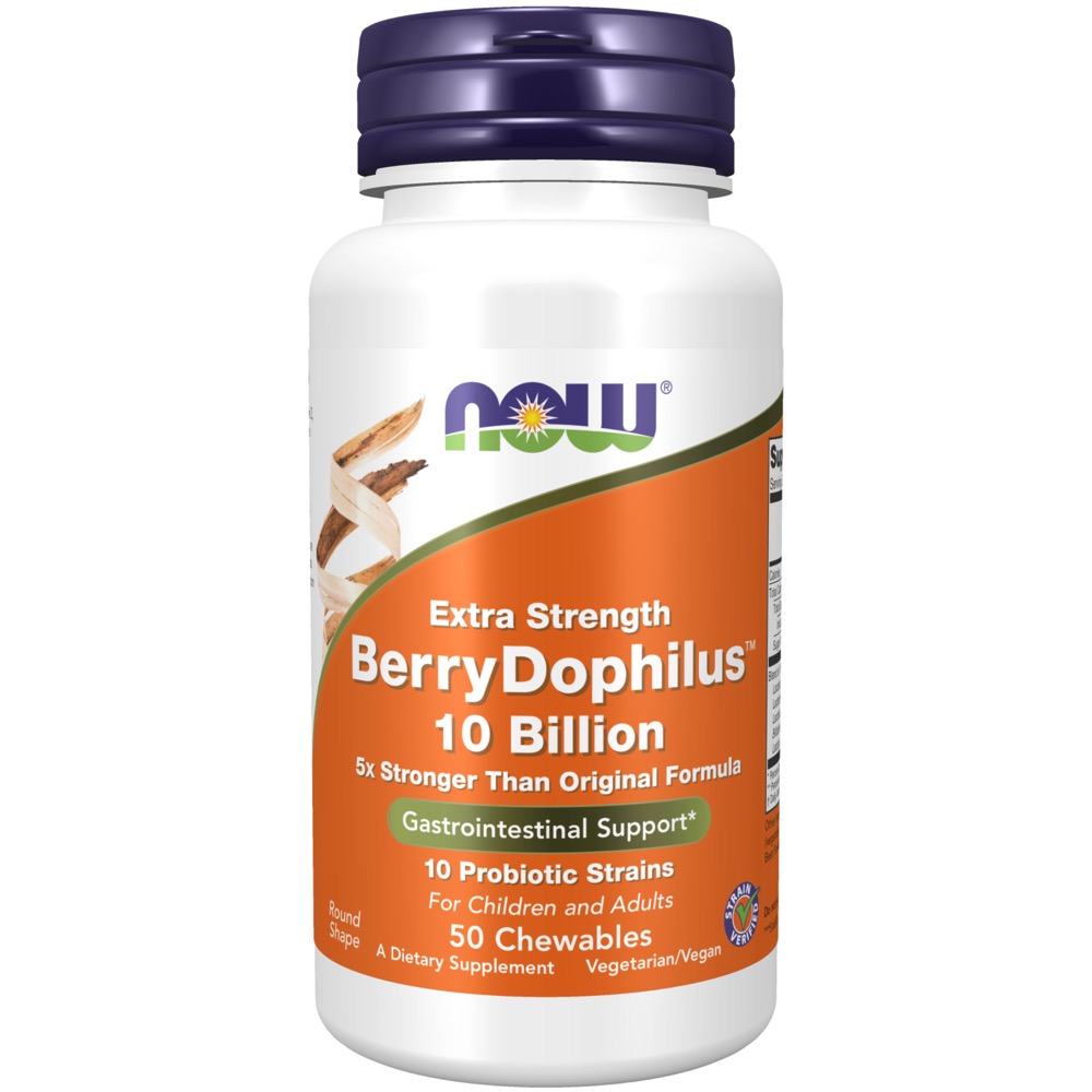 NOW Vitamins - BerryDophilus Extra Strength - 50 Chewables