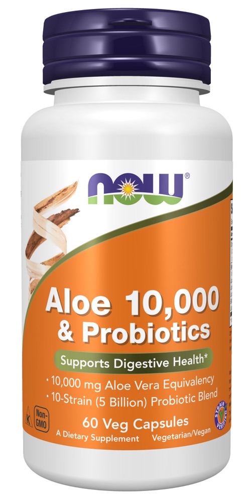Now Vitamins - Aloe Vera 10,000 & Probiotics 60 veg caps