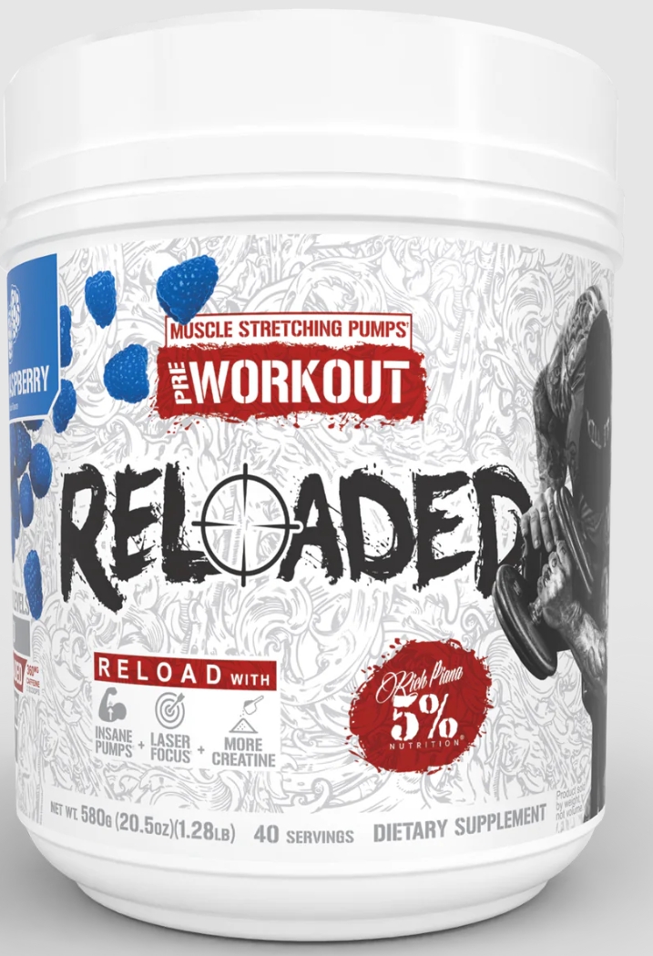 5% Nutrition Reloaded Pre Workout 40 Servings Blue Raspberry 