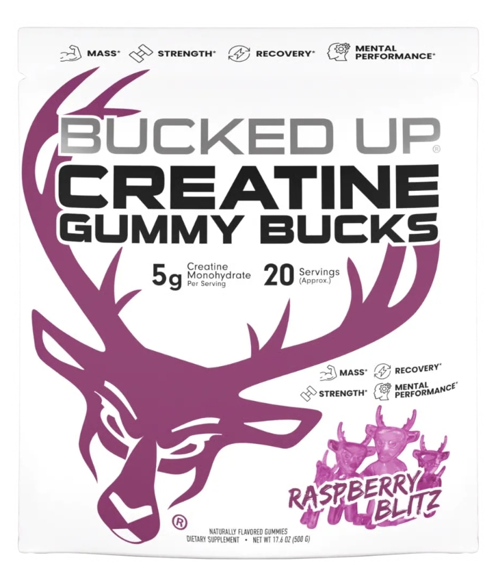 Bucked up Creatine Gummy Bucks 5g creatine 20 Servings Raspberry Blitz Flavor