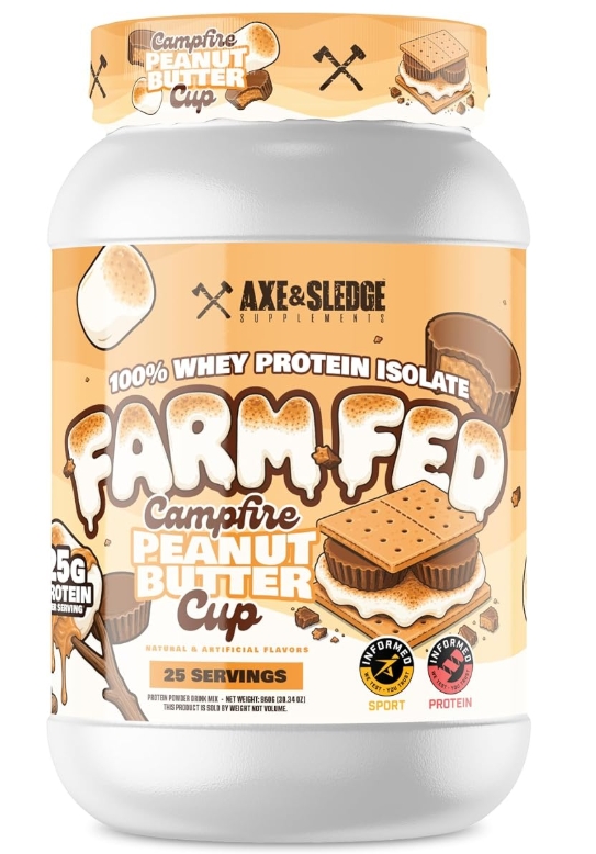 Axe & Sledge Farm Fed (Grass Fed 100% Isolate w/ Digesorb) 25serv Campfire Peanut Butter Cup 