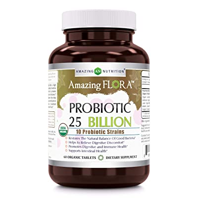 Amazing Nutrition Amazing Flora USDA Certified Organic Probiotic 25 Billion 10 Probiotic Strains 60 tablet-UNAVAILABLE