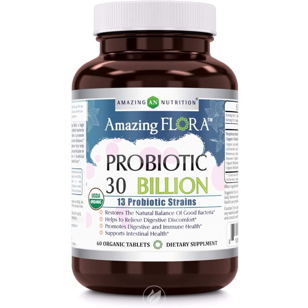 Amazing Nutrition Amazing Flora USDA Certified Organic Probiotic 30 Billion 13 Probiotic Strains 60 tablet-OUT OF STOCK