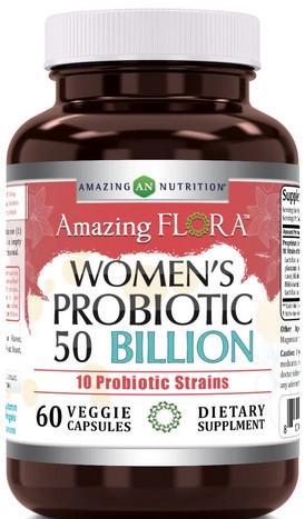 Amazing Nutrition Amazing Flora Women's Probiotic 10 Strains 50 Billion 60 capvegi