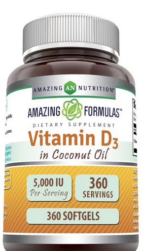 Amazing Nutrition Amazing Formulas Vitamin D3 with Organic Coconut Oil 5000IU 360 softgel