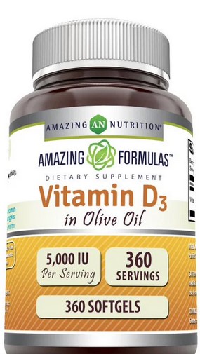 Amazing Nutrition Amazing Formulas Vitamin D3 with Organic Olive Oil 5000IU 360 softgel