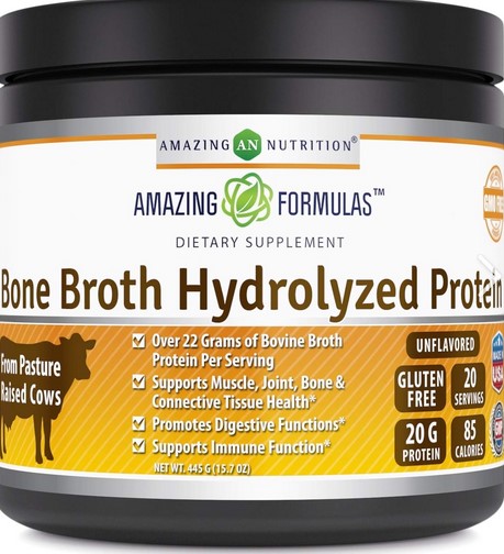 Amazing Nutrition Amazing Muscle Hydrolyzed Bovine Bone Broth Protein Powder Pure Flavor 15.7 ounce