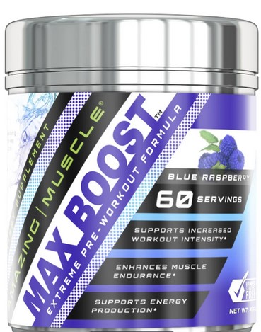 Amazing Nutrition Amazing Muscle Max Boost Advanced Pre-Workout Formula Blue Raspberry 459 gm