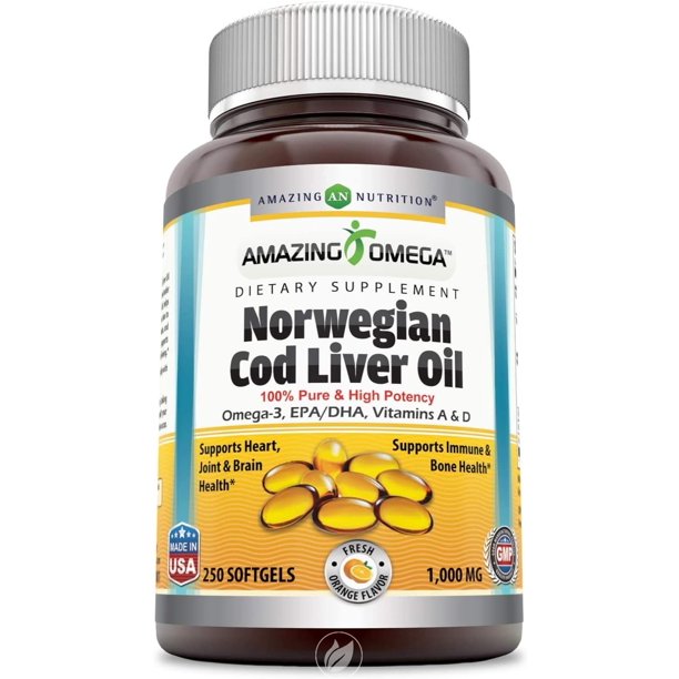 Amazing Nutrition Amazing Omega Norwegian Cod Liver Oil 1000 mg Orange 250 softgel