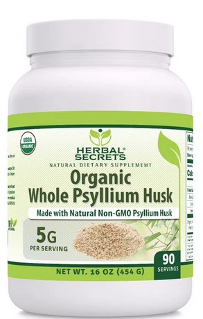 Amazing Nutrition Herbal Secrets Organic Whole Psyllium Husk Powder 16 ounce