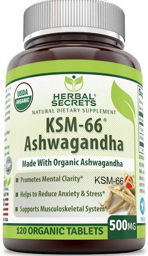 Amazing Nutrition Herbal Secrets USDA Certified Organic KSM-66 Ashwagandha 500 mg 120 tablet