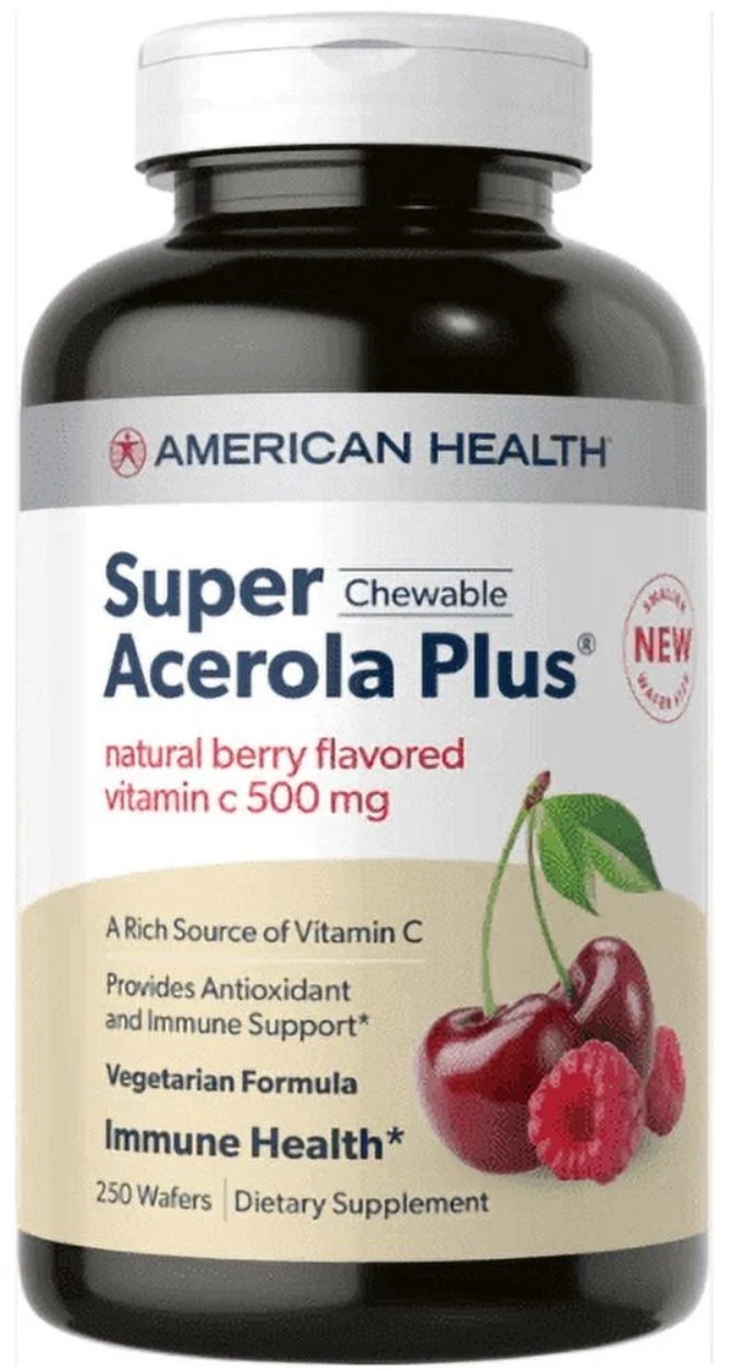 American Health Super Acerola Plus Chewable Vitamin C 500mg 250 Wafers Natural Berry Flavored 