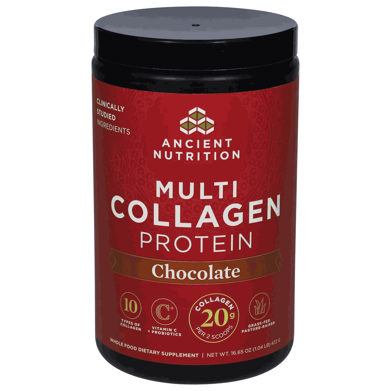  Ancient Nutrition - Dr. Axe Multi-Collagen Protein 1Lb 40 Servings Chocolate