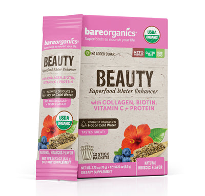 Bare Organics Beauty Blend Superfood Water Enhancer Stick Packets 12 ct-OUT OF STOCK