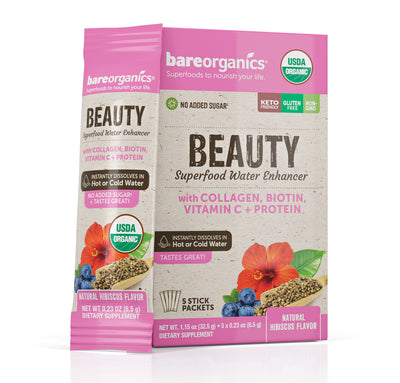 Bare Organics Beauty Blend Superfood Water Enhancer Stick Packets 5 ct-*UNAVAILABLE