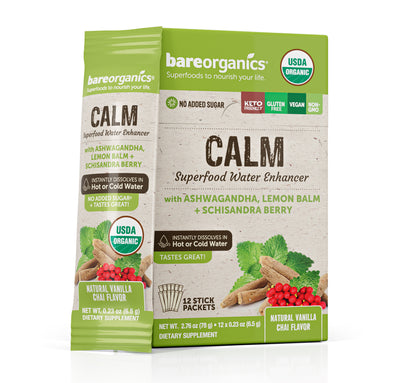 Bare Organics Calm Blend Superfood Water Enhancer Stick Packets 12 ct-OUT OF STOCK