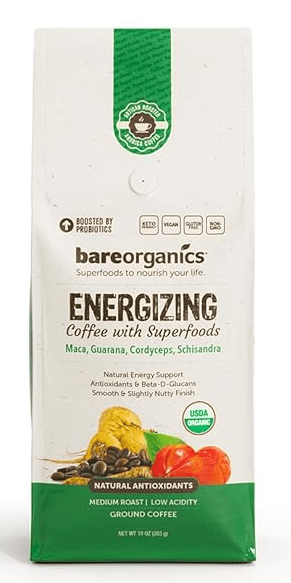 Bare Organics Energizing Coffee with Superfoods Maca, Guarana, Cordyceps, Schisandra 10oz 28Servings