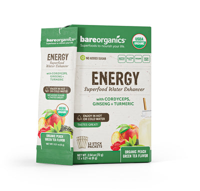 Bare Organics Energy Blend Superfood Water Enhancer Stick Packets 12 ct