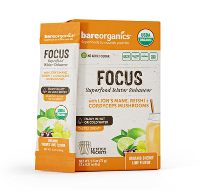 Bare Organics Focus Blend Superfood Water Enhancer Stick Packets 12 ct-OUT OF STOCK