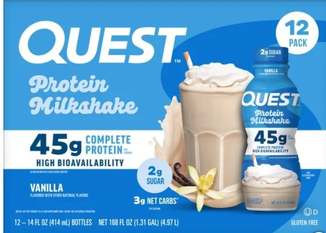 Quest Protein Milkshake 45g Protein 12 pack RTD Vanilla