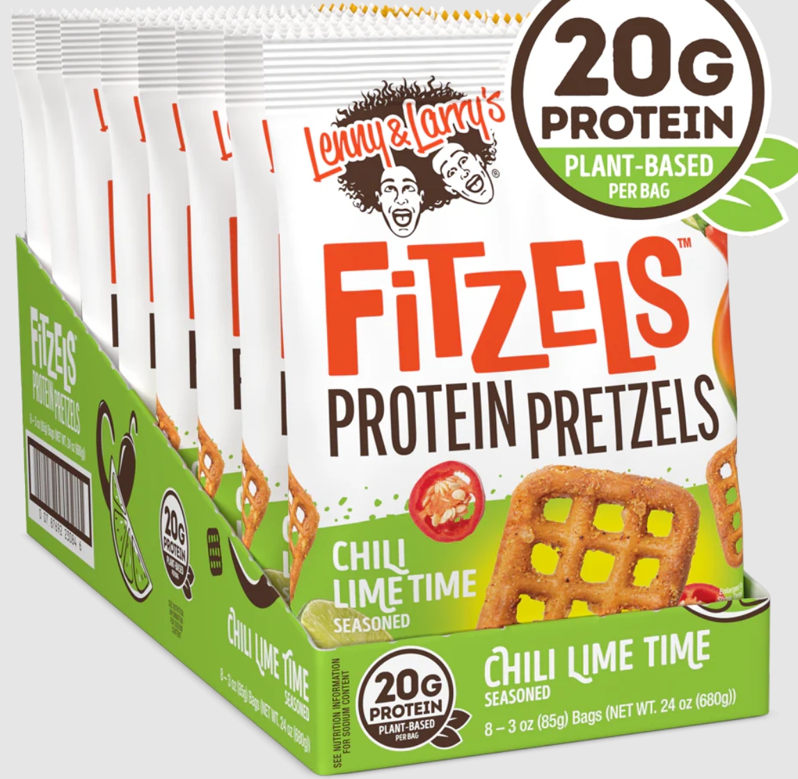 Lenny & Larry Fitzels Protein Pretzels Box of 8 bags Chili Lime Flavored