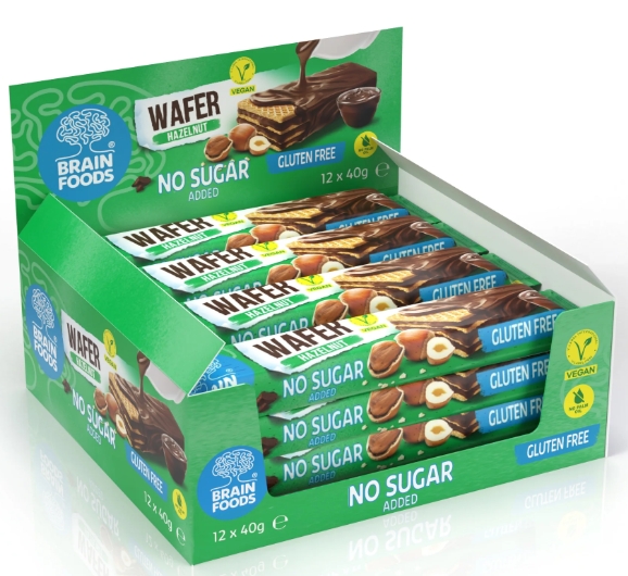 Brain Foods - Wafer  Hazelnut Flavor No Sugar 12 bars 