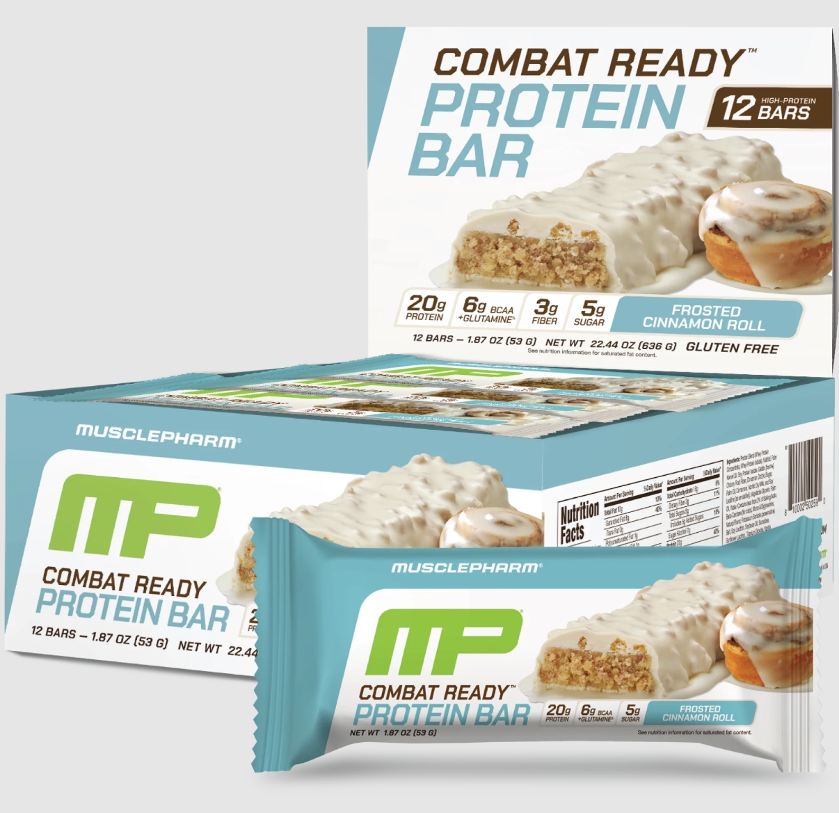 Muscle Pharm Combat Protein Bar 20g Protein 12 Bars Frosted Cinnamon Flavor