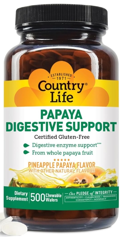 Country Life Papaya Digestive Support Pineapple Flavor 500 Chewable Tablets