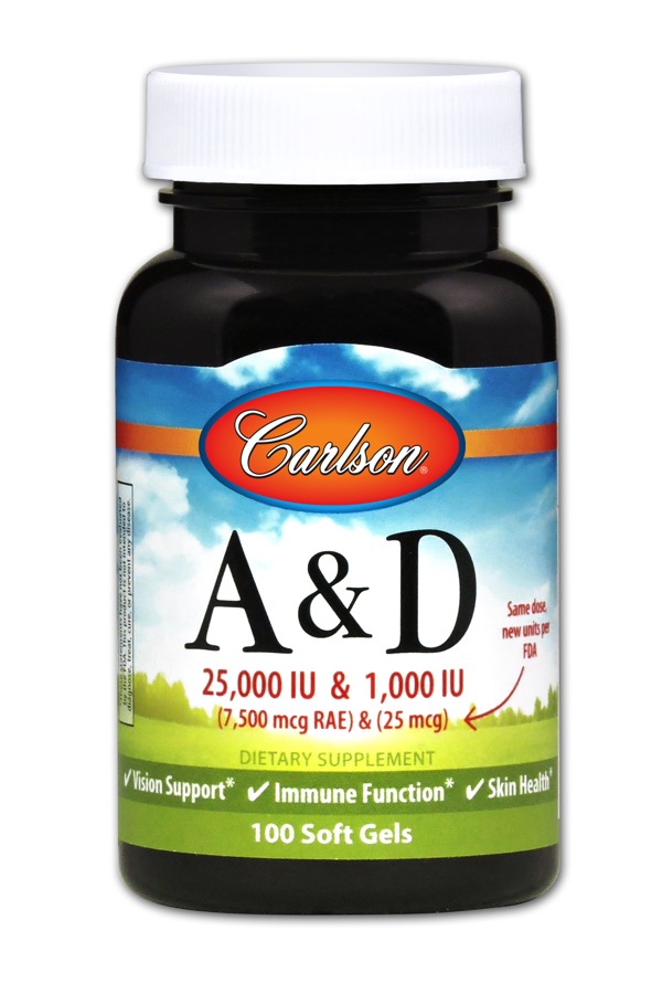 Carlson - Vitamins A & D 25,000 / 1,000 IU 100 Soft Gels