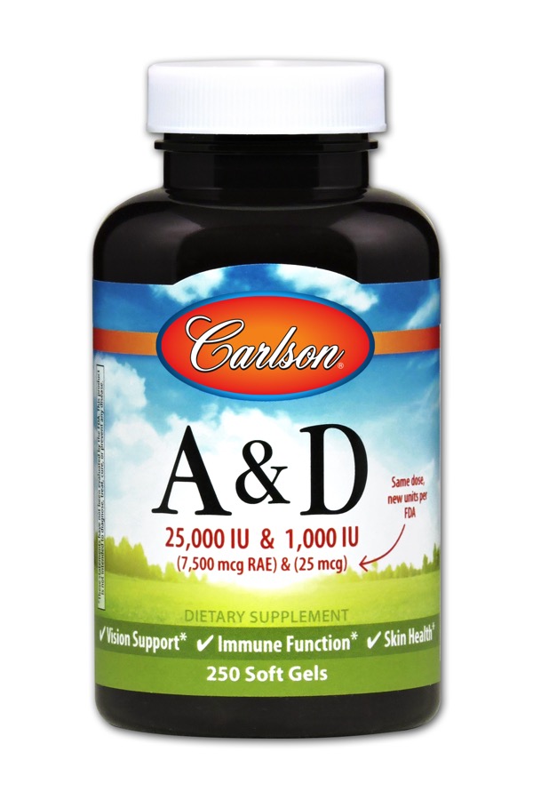 Carlson - Vitamins A & D 25,000 / 1,000 IU 250 Soft Gels