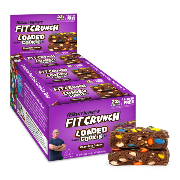 Chef Robert Irvine Fit Crunch 82g Loaded Cookie Chocolate Deluxe Flavor 12 Bars