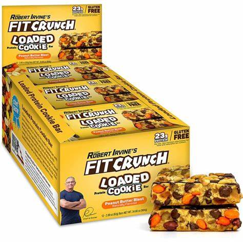 Chef Robert Irvine Fit Crunch 82g Loaded Cookie Peanut Butter Blast Flavor 12 Bars