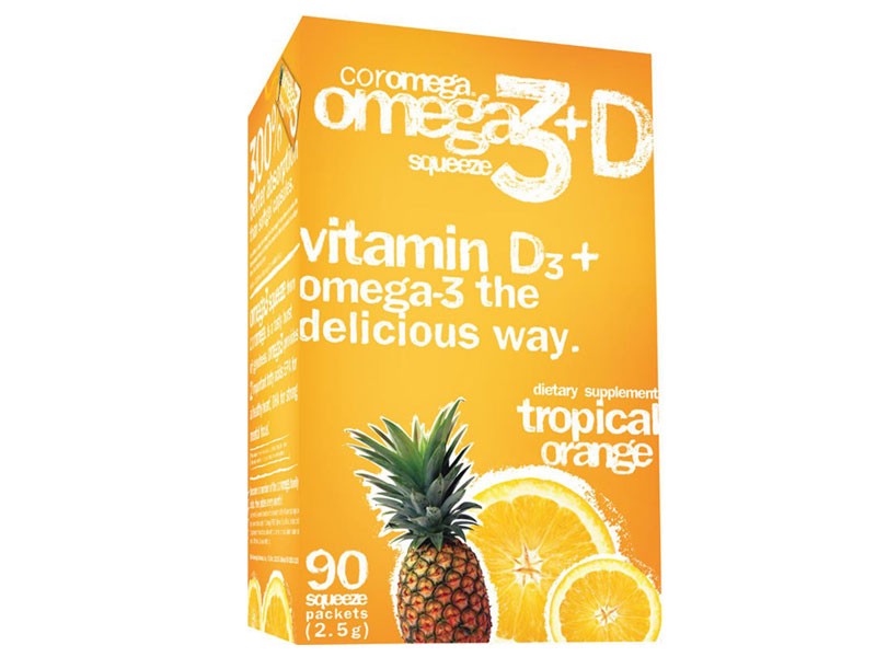 Coromega Omega3 Squeeze+D Tropical Orange Flavor 90ct.-OUT OF STOCK