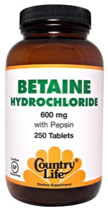 Country Life Betaine Hydrochl. W/Pepsin 250 Tabs