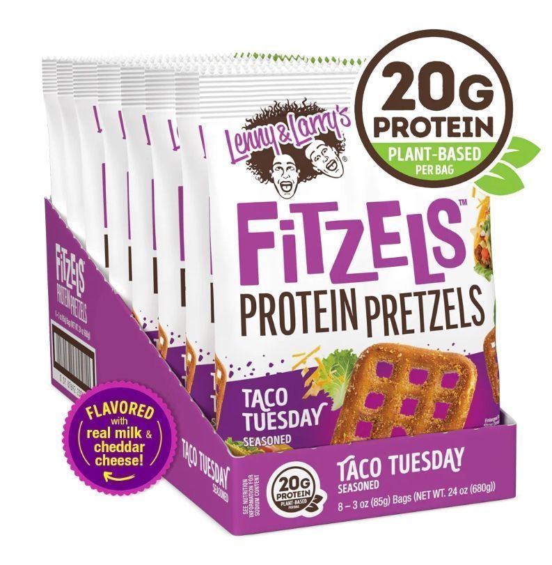 Lenny & Larry Fitzels Protein Pretzels Box of 8 bags Taco Tuesday Flavored