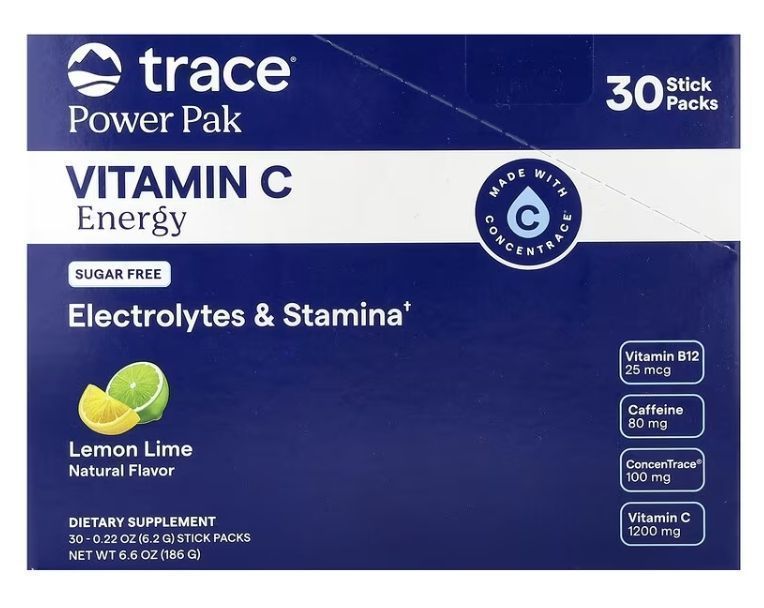 Trace Minerals Power Pak Vitamin C + Energy Sugar Free 30pk Lemon Lime Flavor