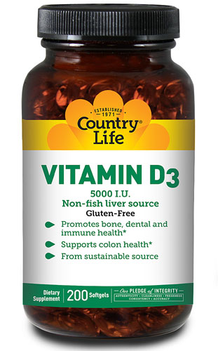 Country Life Vitamin D3 5000 I.U. 200 Softgels