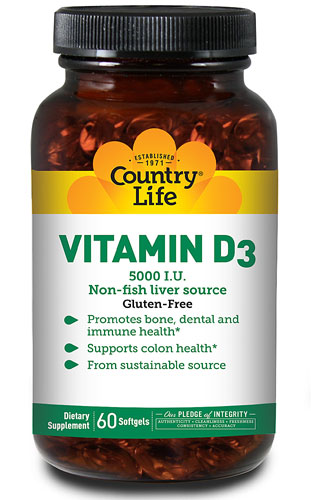 Country Life Vitamin D3 5000 I.U. 60 Softgels