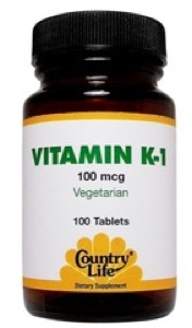 Country Life Vitamin K-1 100 Mcg. 100 Tabs  TEMPORARELY UNAVAILABLE