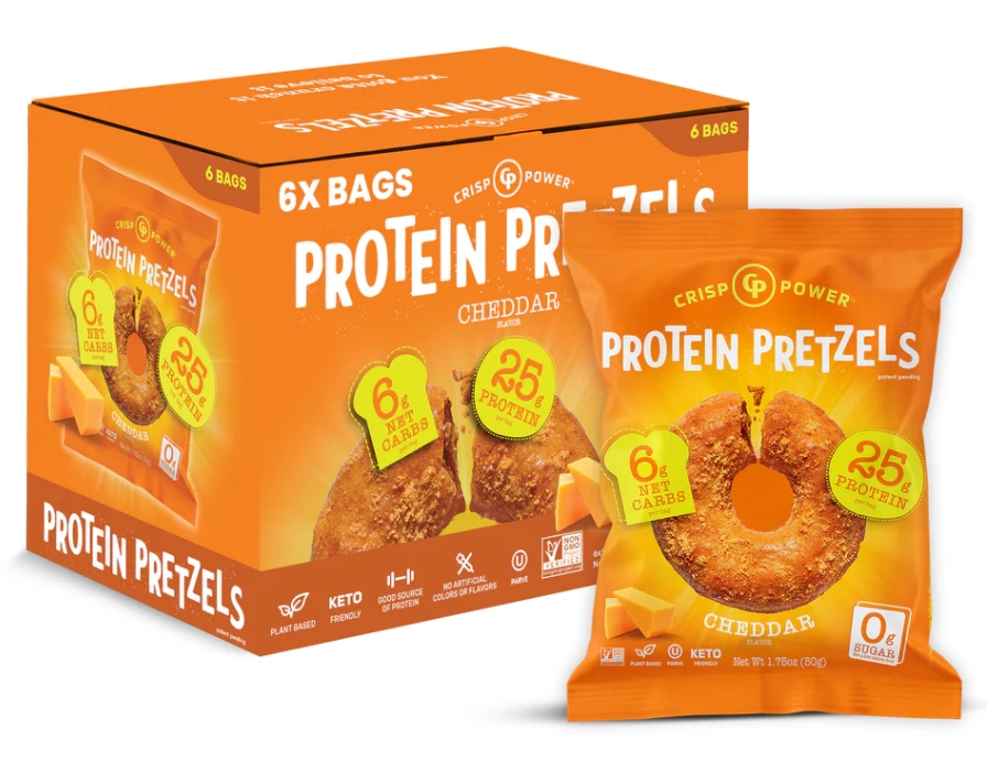 Crisp Power Protein Pretzels 25g Protein Cheddar Flavored (6 Bags)