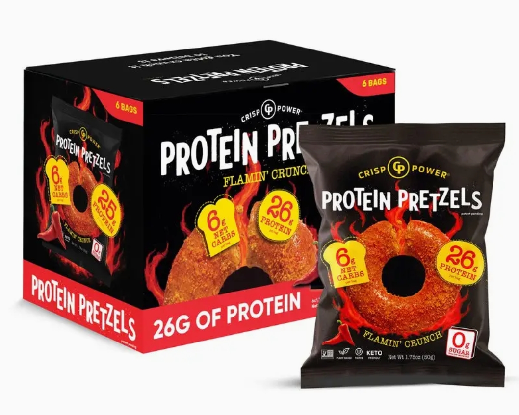 Crisp Power Protein Pretzels 26g Protein Flamin' Crunch Flavored (6 Bags)
