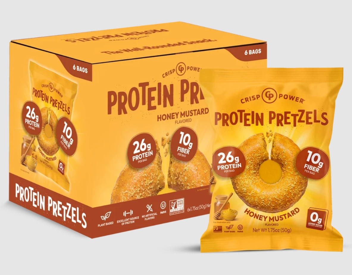Crisp Power Protein Pretzels 25g Protein Honey Mustard Flavored (6 Bags)
