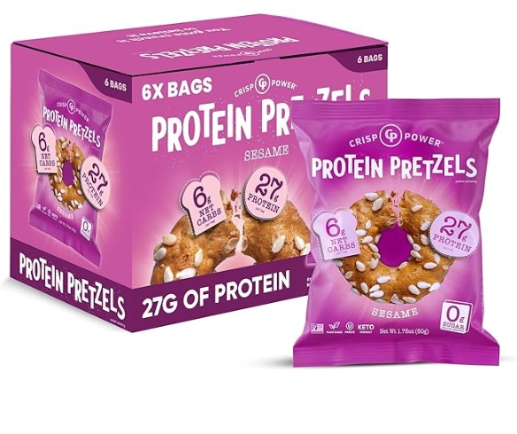 Crisp Power Protein Pretzels 28g Protein Sesame Flavored (6 Bags)