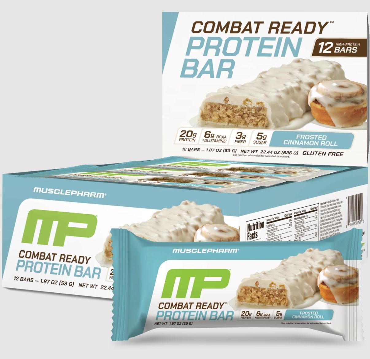 Muscle Pharm Combat Protein Bar 20g Protein 12 Bars Frosted Cinnamon Flavor