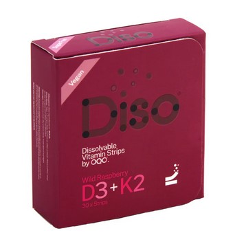 DISO D3+K2 Dissolvable Supplement Strips Wild Raspberry 30 strips