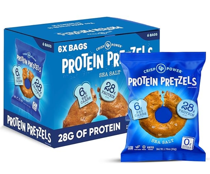 Crisp Power Protein Pretzels 28g Protein Sea Salt Flavored (6 Bags)