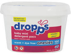Dropps Baby Onesies Detergent Pacs Scent Dye + Enzyme Free 100ct